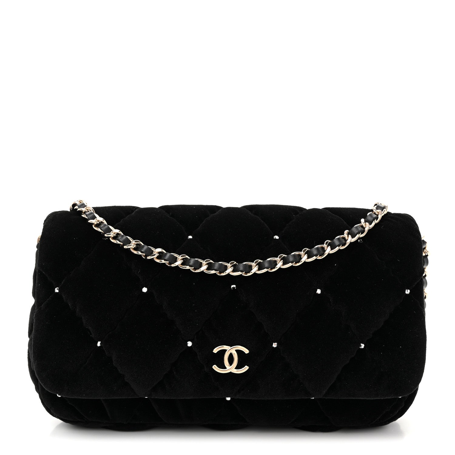 Velvet Diamanté Quilted Flap Clutch Black