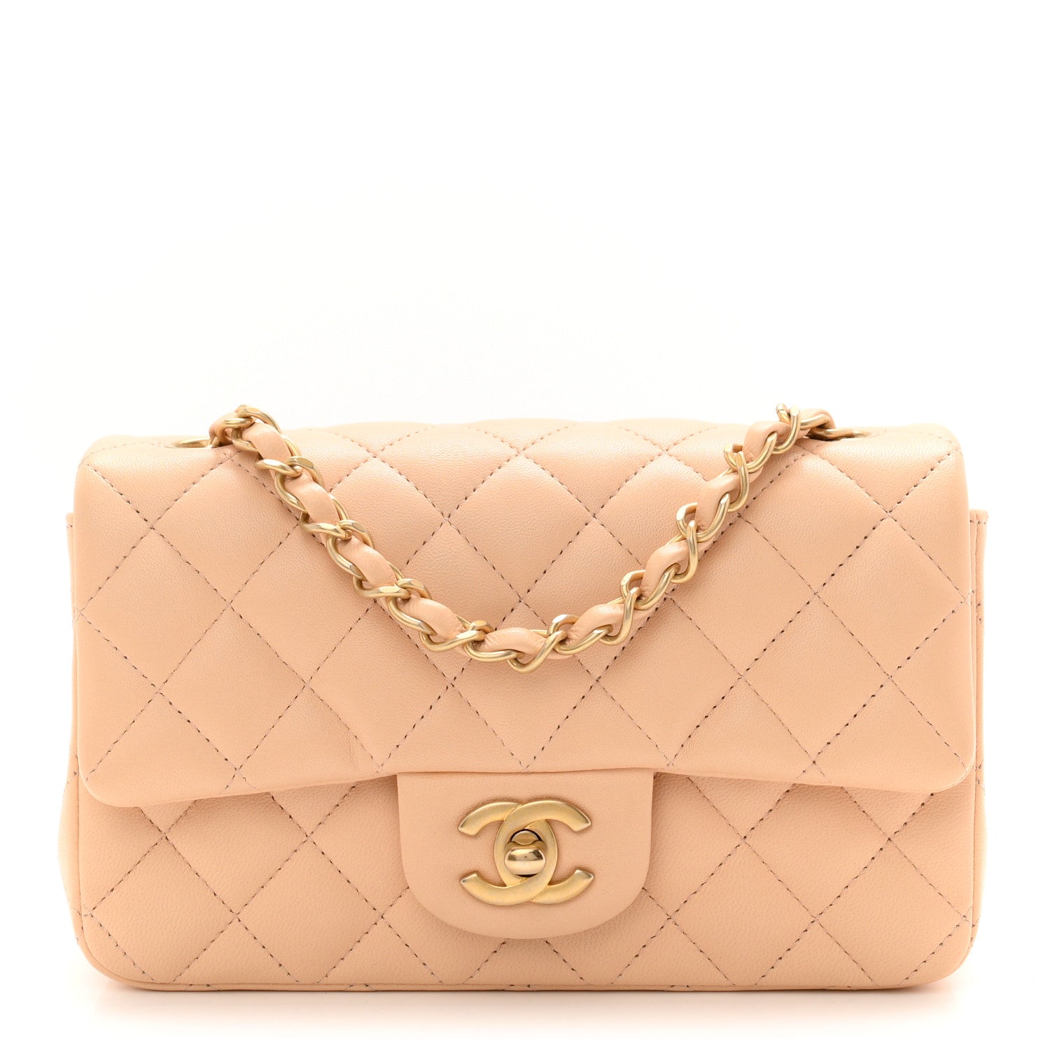 Lambskin Quilted Mini Rectangular Flap Beige