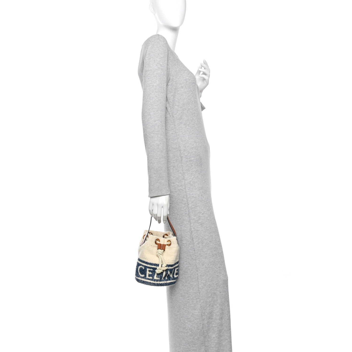 Plein Soleil Textile Calfskin Teen Drawstring Bag Cream Blue