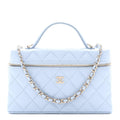 Caviar Quilted Top Handle Slim Vanity With Chain Light Blue