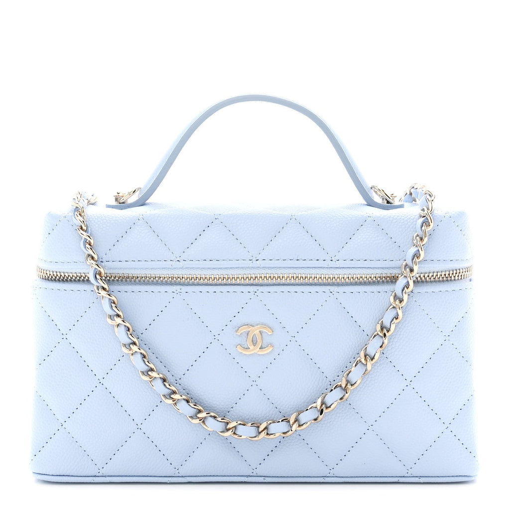 Caviar Quilted Top Handle Slim Vanity With Chain Light Blue Light Blue