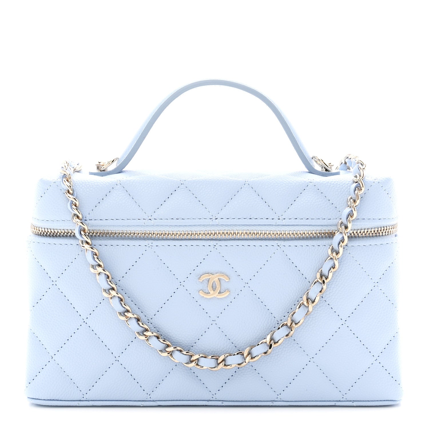 Caviar Quilted Top Handle Slim Vanity With Chain Light Blue Light Blue