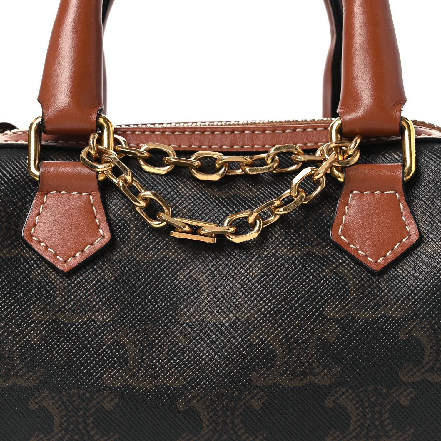 Triomphe Canvas Calfskin Mini Boston Bag Tan