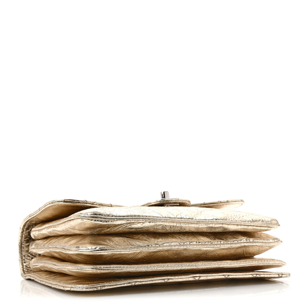 Metallic Crackled Calfskin Medium Clam's Pocket Flap Gold