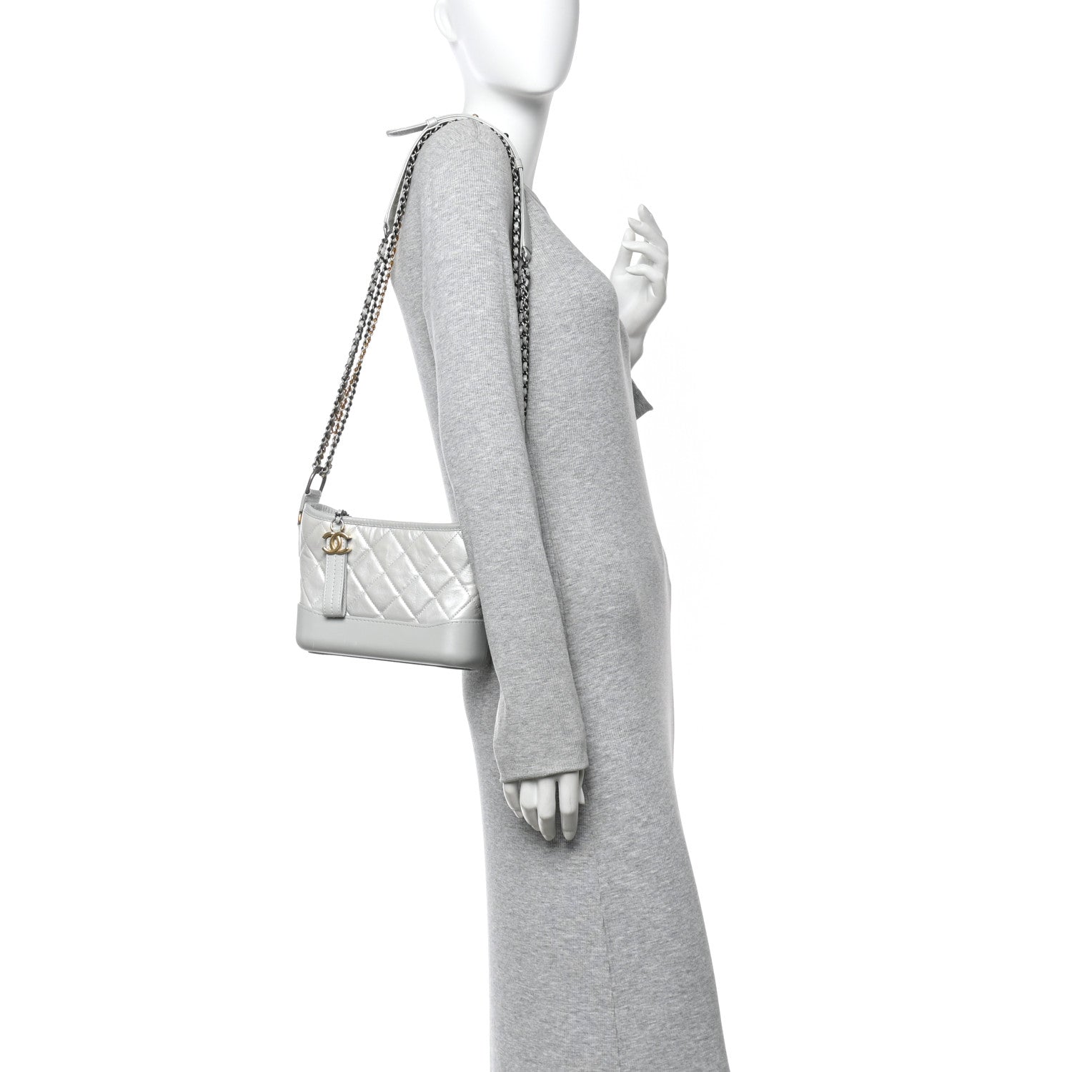 Metallic Aged Calfskin Quilted Small Gabrielle Hobo Silver