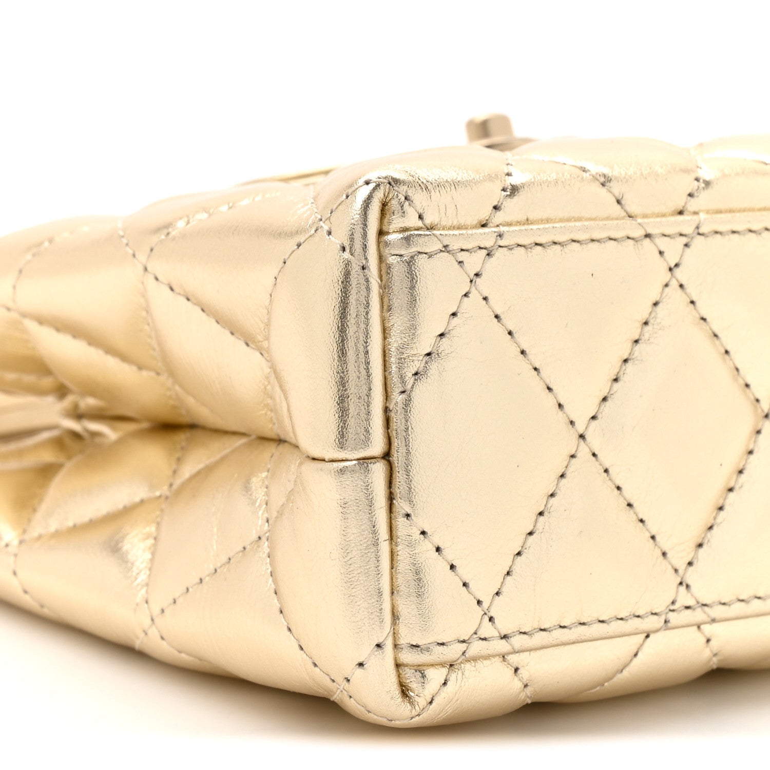 Metallic Shiny Aged Calfskin Quilted Nano Kelly Shopper Gold