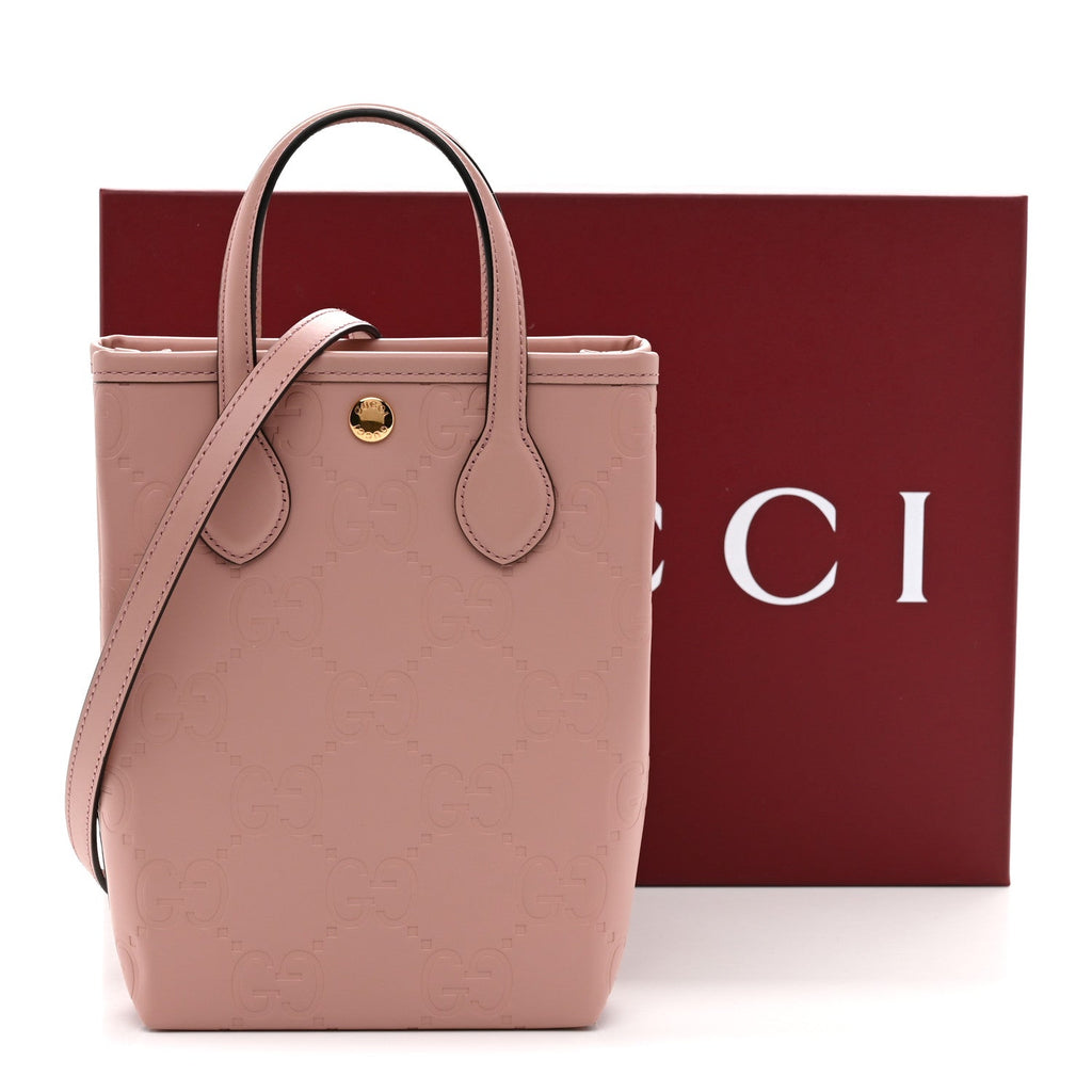 Gilbert Calfskin Jumbo GG Embossed Mini Tote Bag  Dusty Carmine