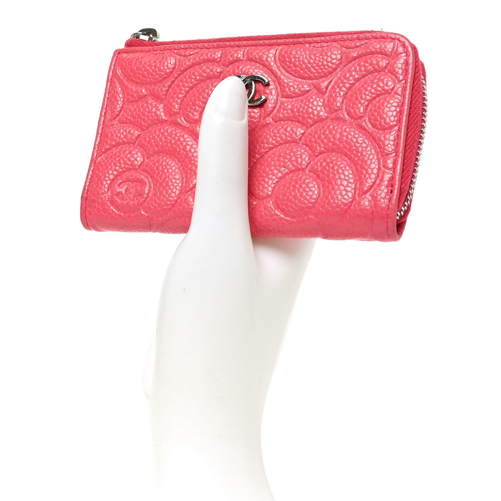 Caviar Camellia Embossed Key Holder Case Pink