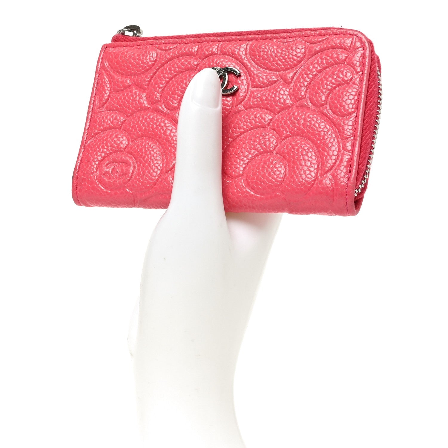 Caviar Camellia Embossed Key Holder Case Pink