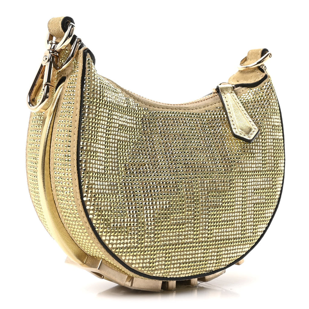 Crystal Vitello Laminato Suede FF Nano Fendigraphy Hobo Bag Platino