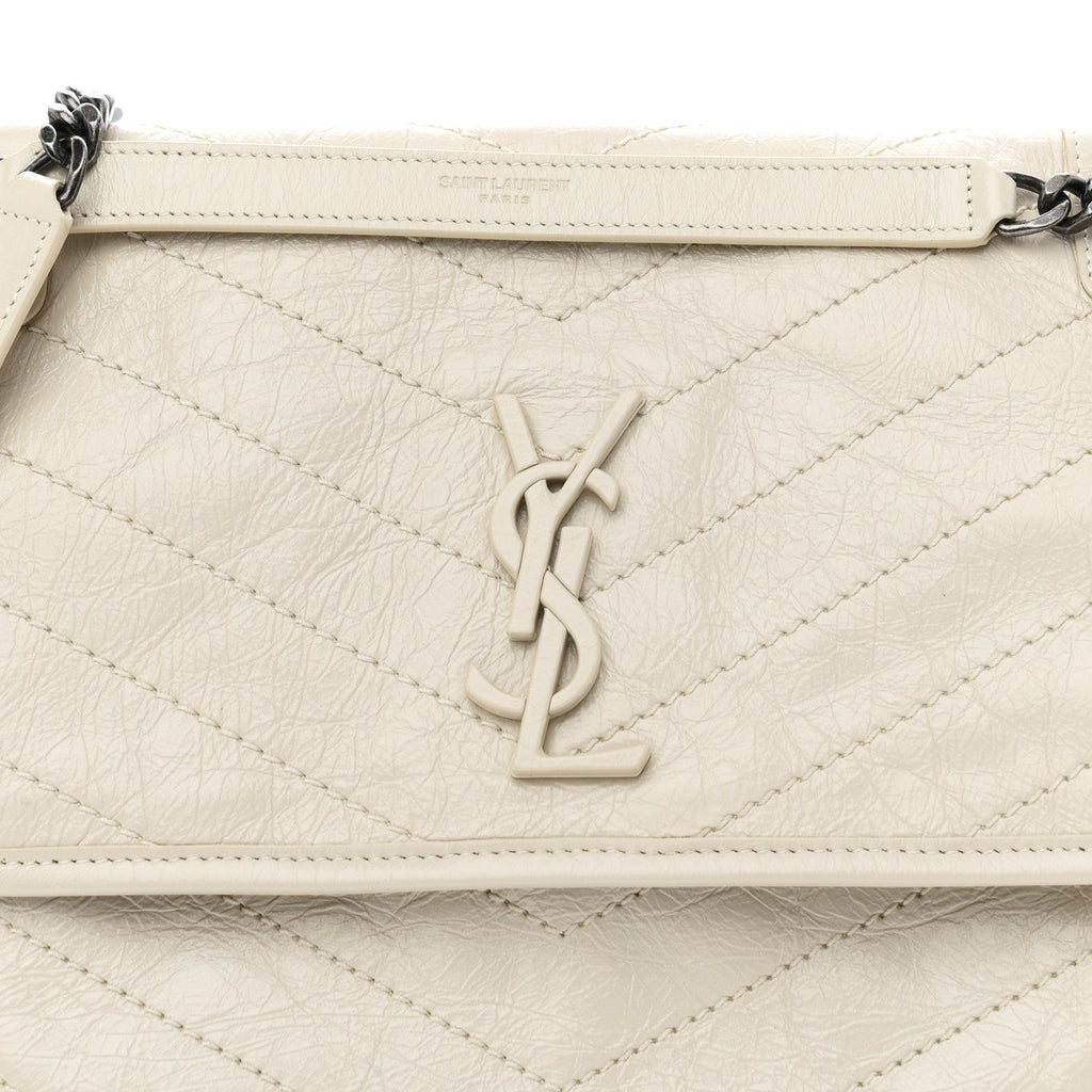 Crinkled Calfskin Matelasse Monogram Medium Niki Chain Satchel Crema Soft