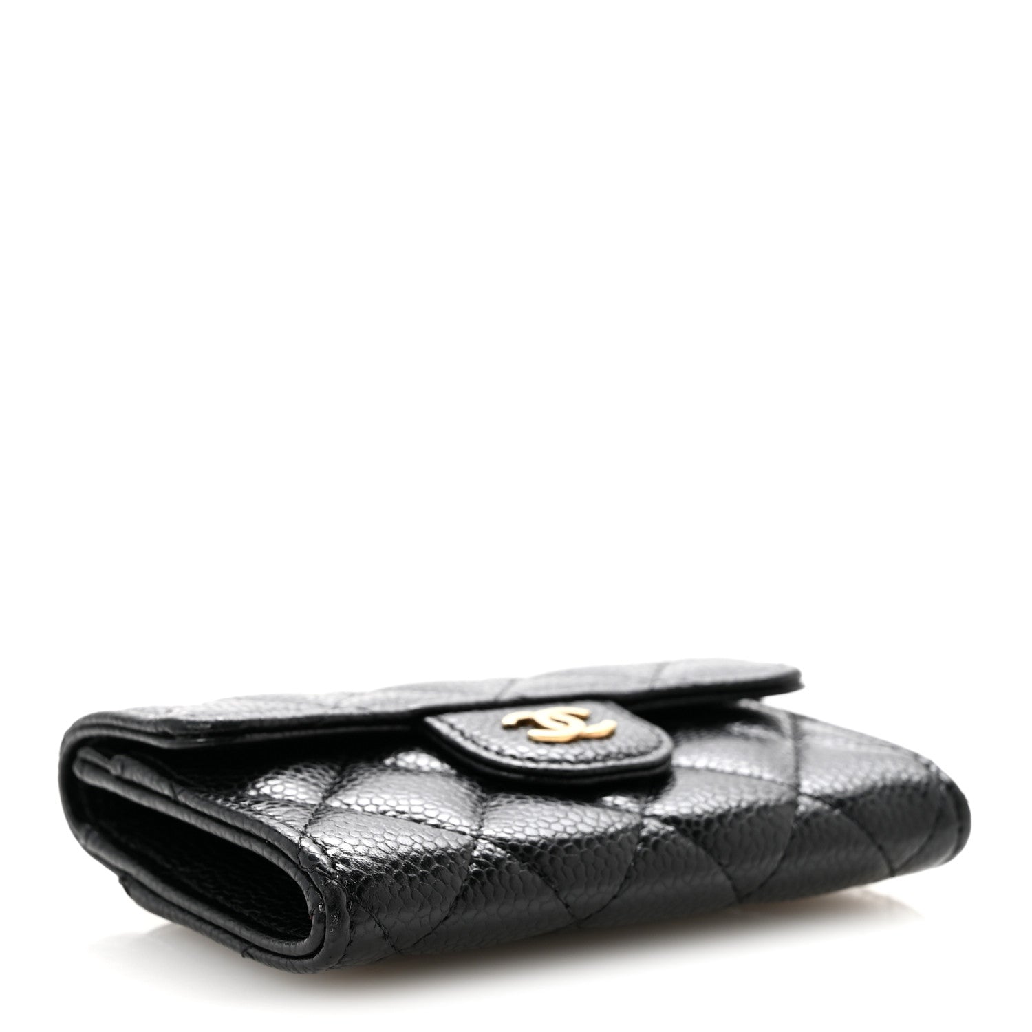Caviar Quilted Flap Card Holder Wallet Black