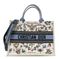 Calfskin Canvas Embroidered Medium Dioramour 47 Passion Book Tote With Strap White Multicolor