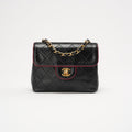 Chanel Vintage Mini Square Flap Bag Lamb Black Red 1991
