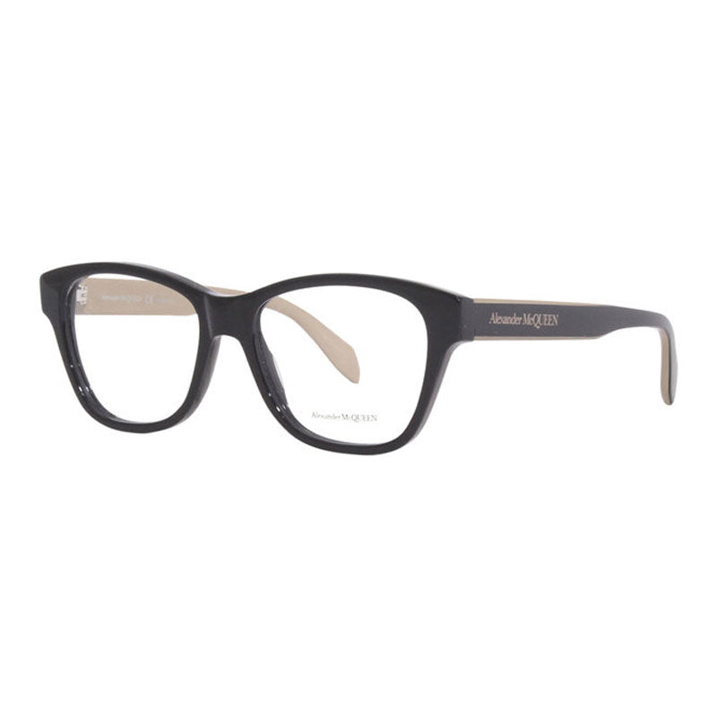 Alexander McQueen Eyeglasses Square Full Rim, Shiny Black Frame and Clear Demo Lens Lens AM0306O001
