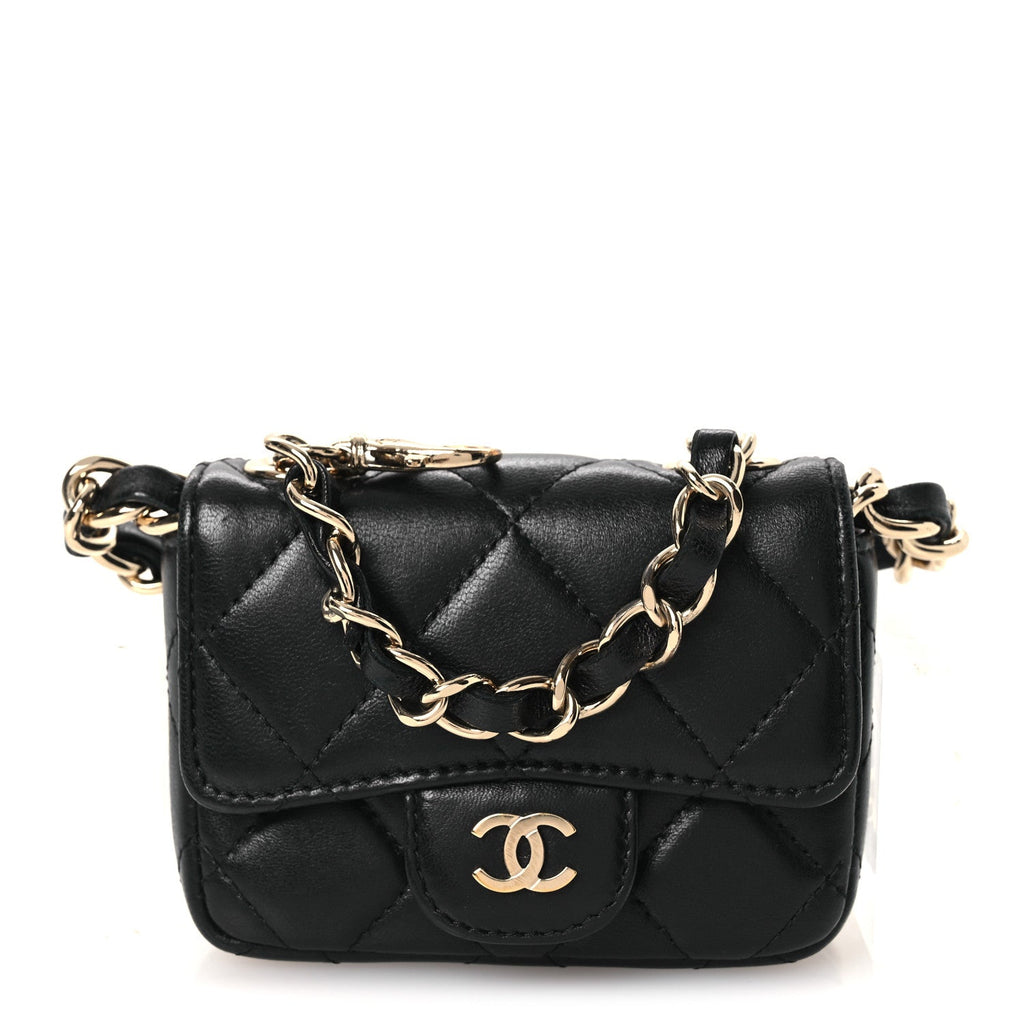 Lambskin Quilted Mini Chain Belt Bag Black