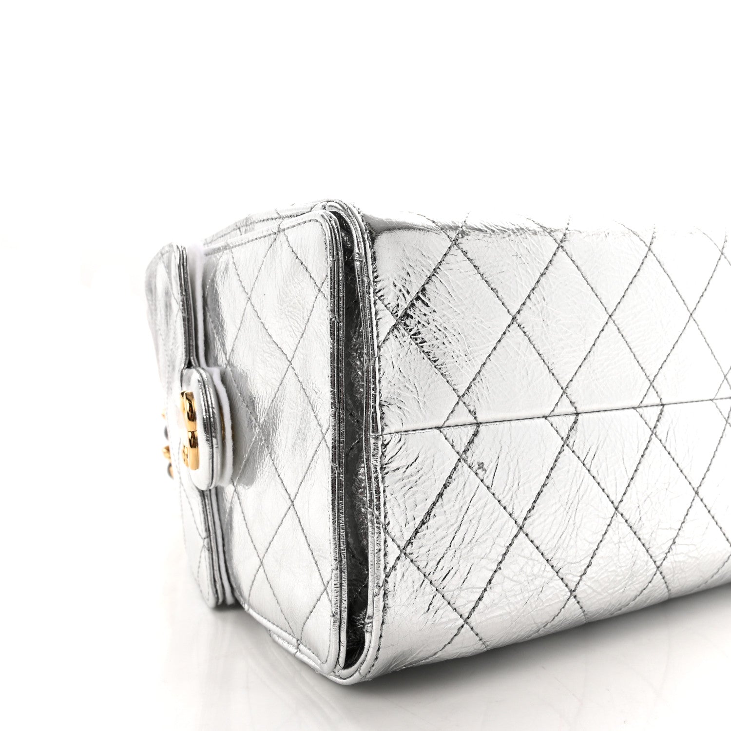 Metallic Aged Calfskin Quilted Small Chanel 25 Handbag Silvery