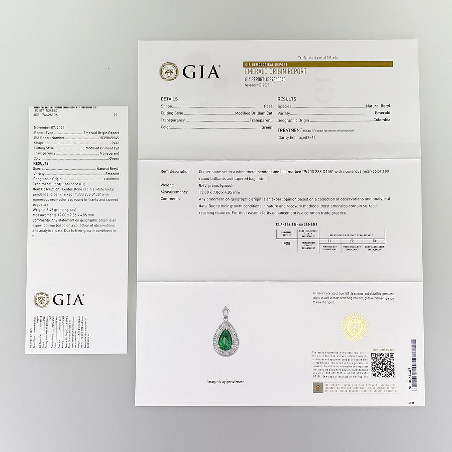 Pendant top Platinum Emerald