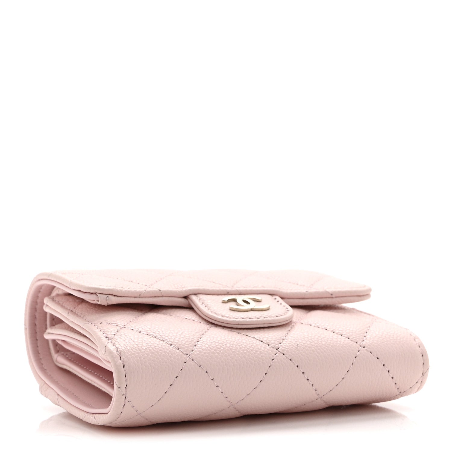 Caviar Quilted Compact Flap Wallet Light Pink Light Pink