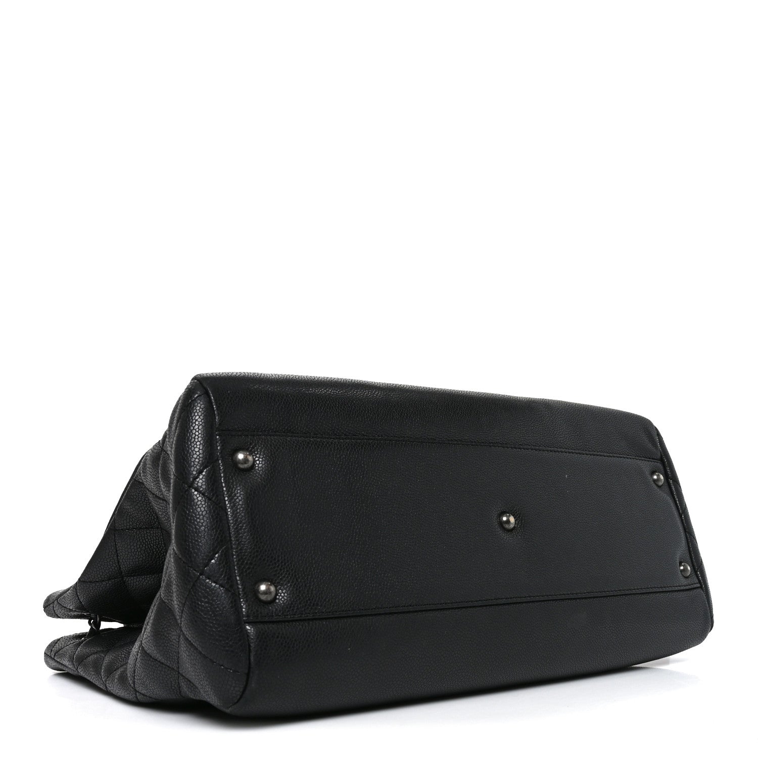 Metallic Grained Calfskin Woven Chain Large Shopping Bag Black