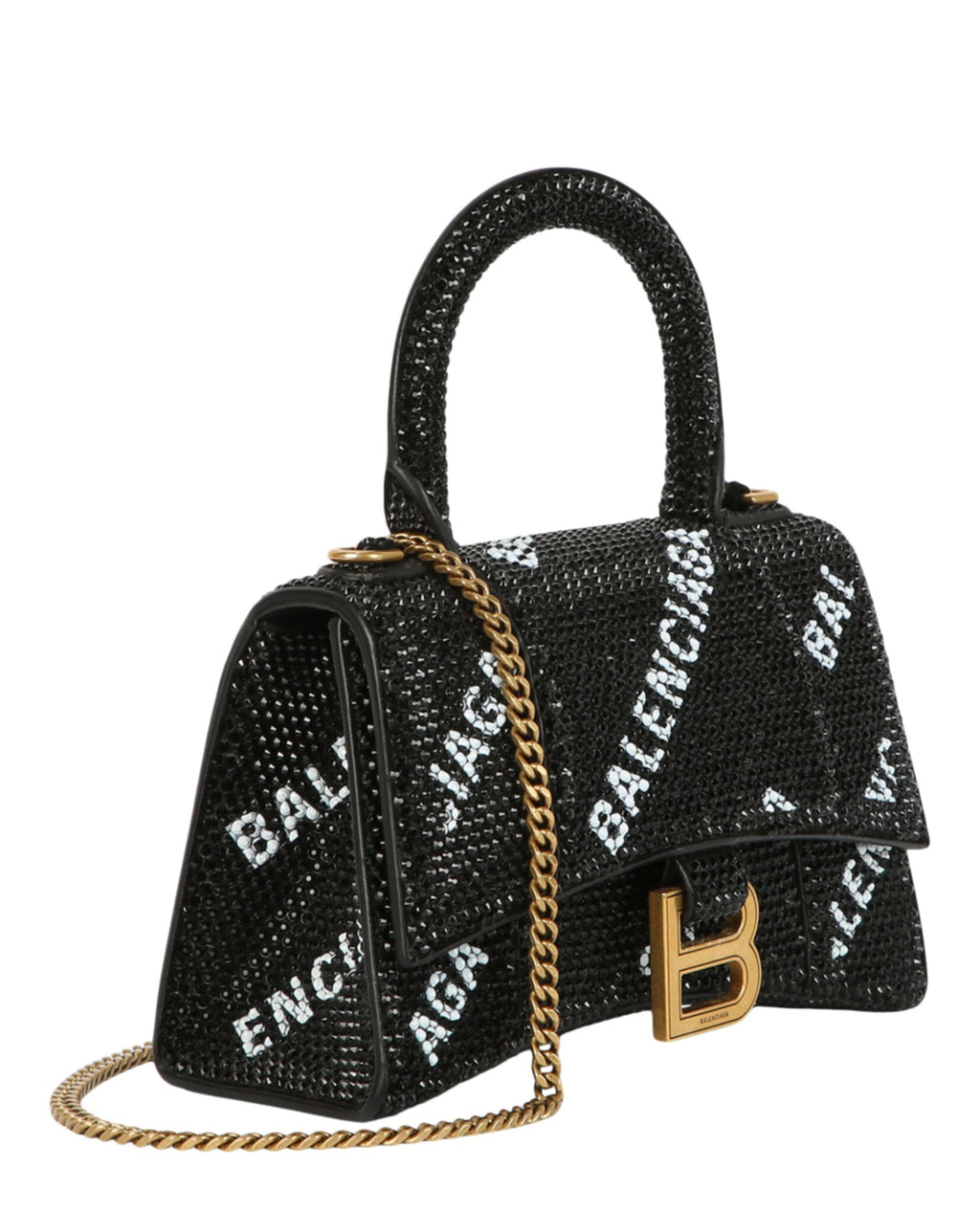 Balenciaga Womens Hourglass Xs Top Handle Bag With Allover Logo Strass