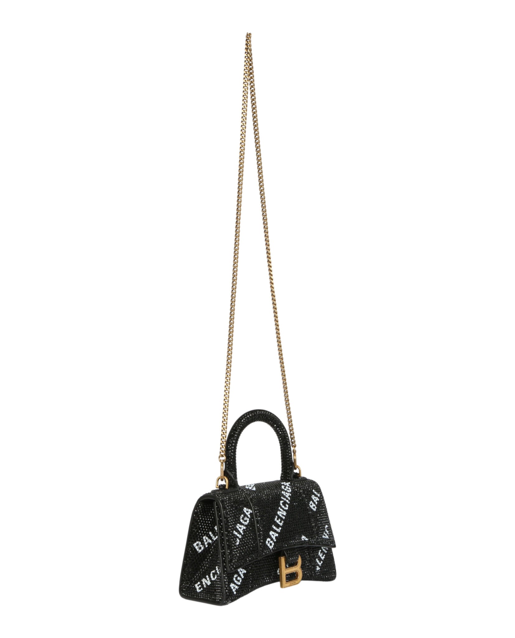 Balenciaga Womens Hourglass Xs Top Handle Bag With Allover Logo Strass