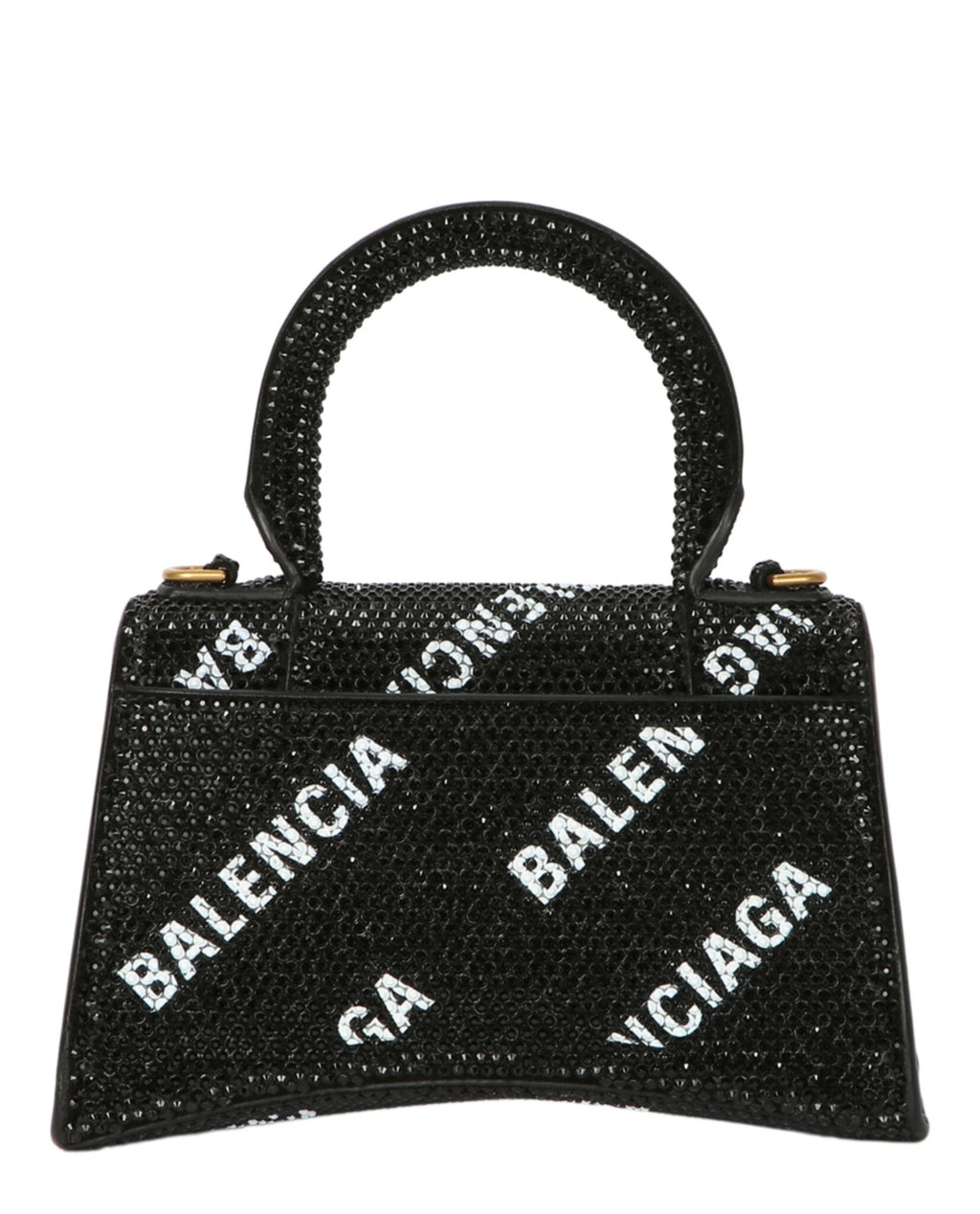 Balenciaga Womens Hourglass Xs Top Handle Bag With Allover Logo Strass