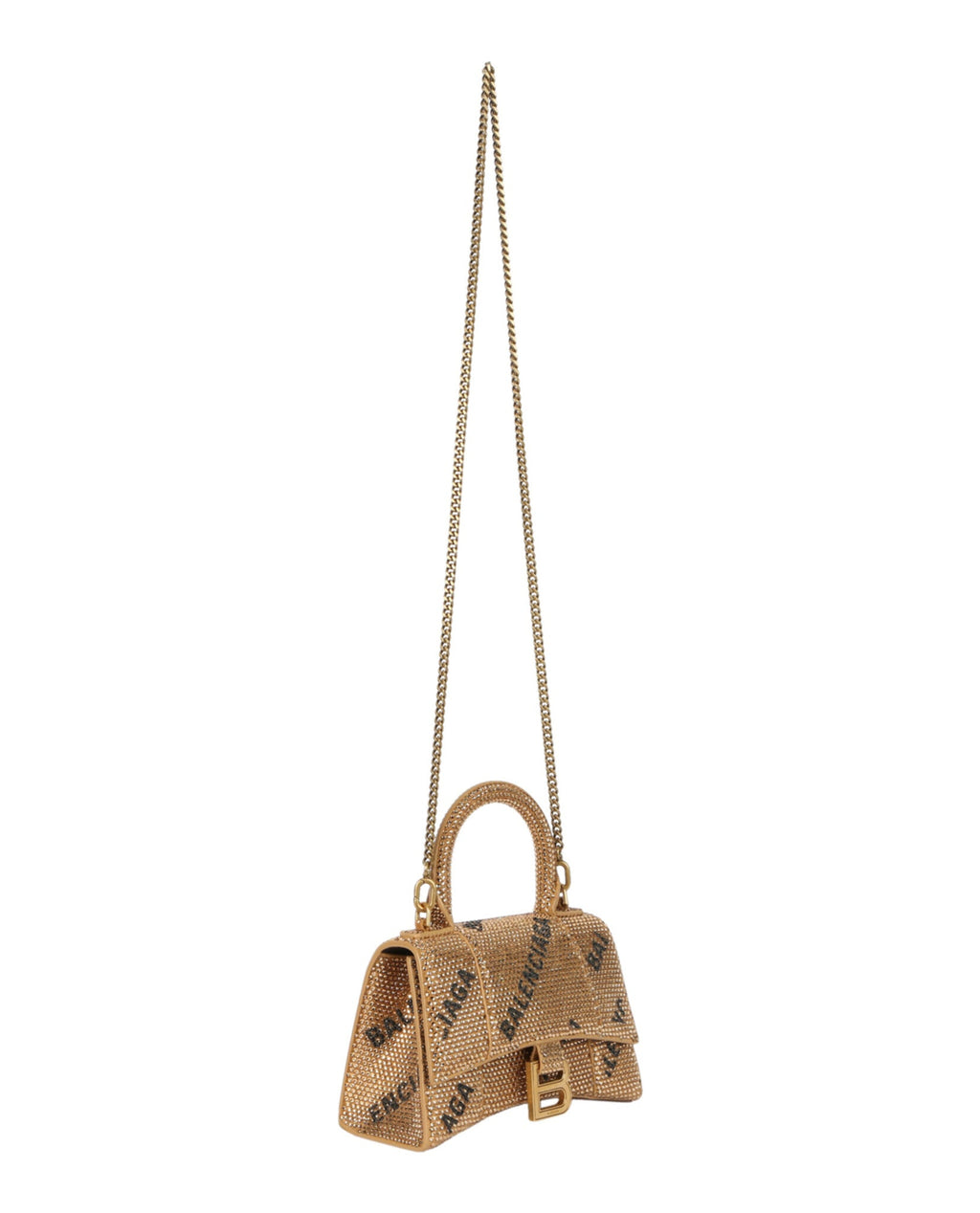 Balenciaga Womens Hourglass Xs Top Handle Bag With Allover Logo Strass