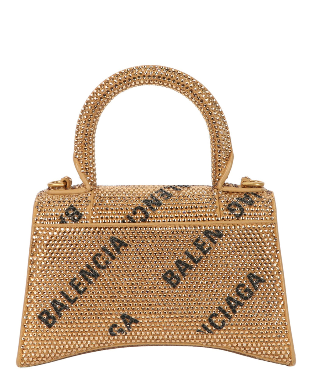 Balenciaga Womens Hourglass Xs Top Handle Bag With Allover Logo Strass