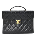 Lambskin Quilted Briefcase Laptop Bag Black