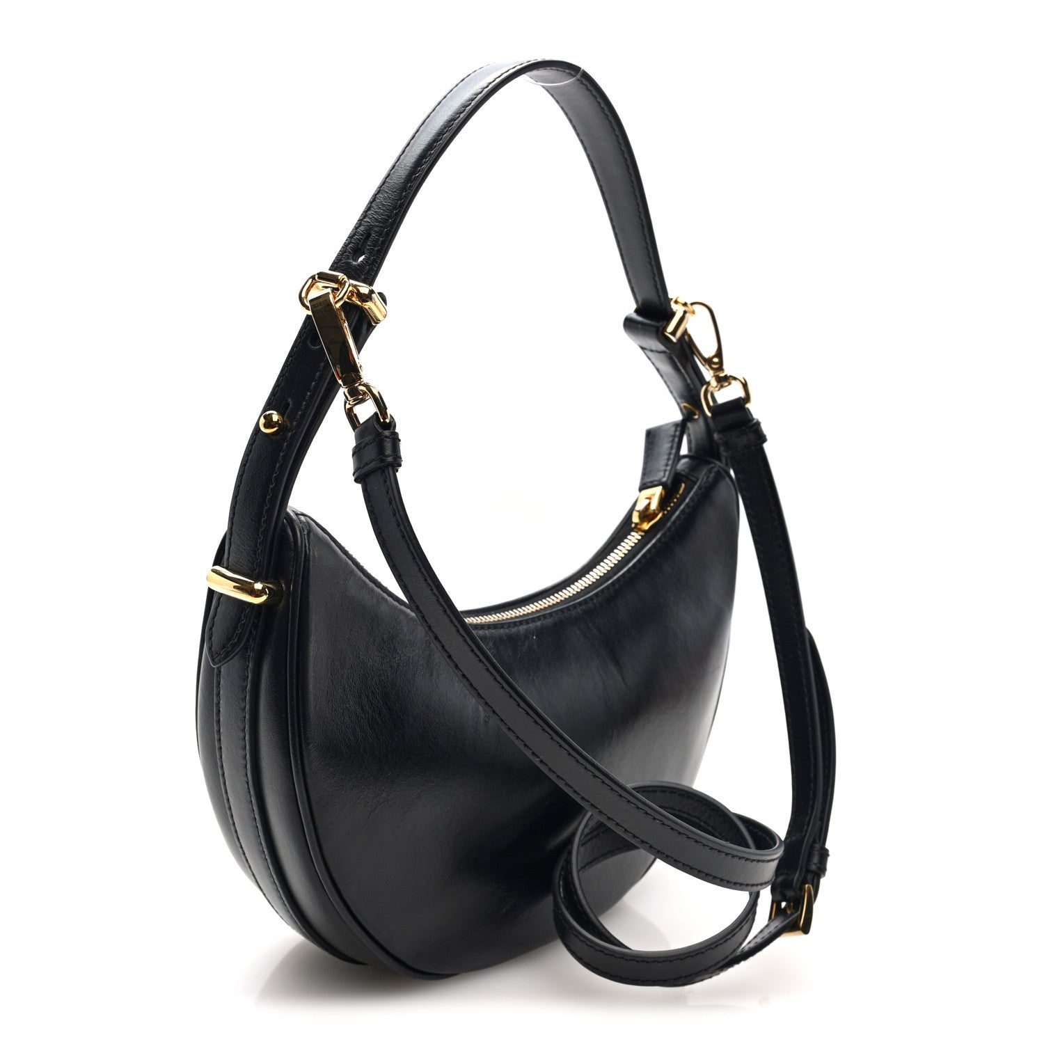 Soft Calfskin Arque Shoulder Bag Black
