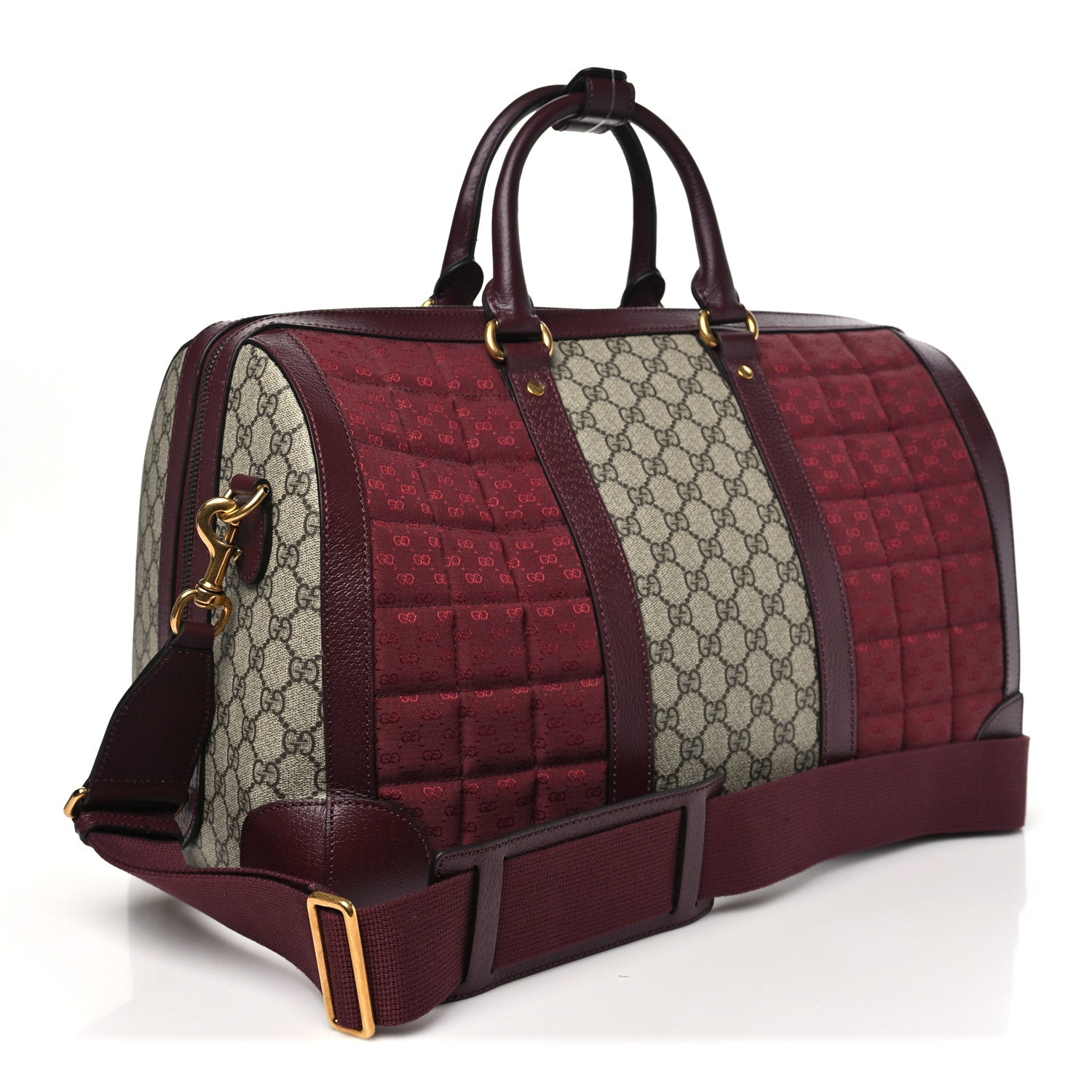 Monogram GG Mignon Textured Dollar Calfskin GG Supreme Monogram Quilted Medium Savoy Duffle Bag Burgundy Beige Ebony