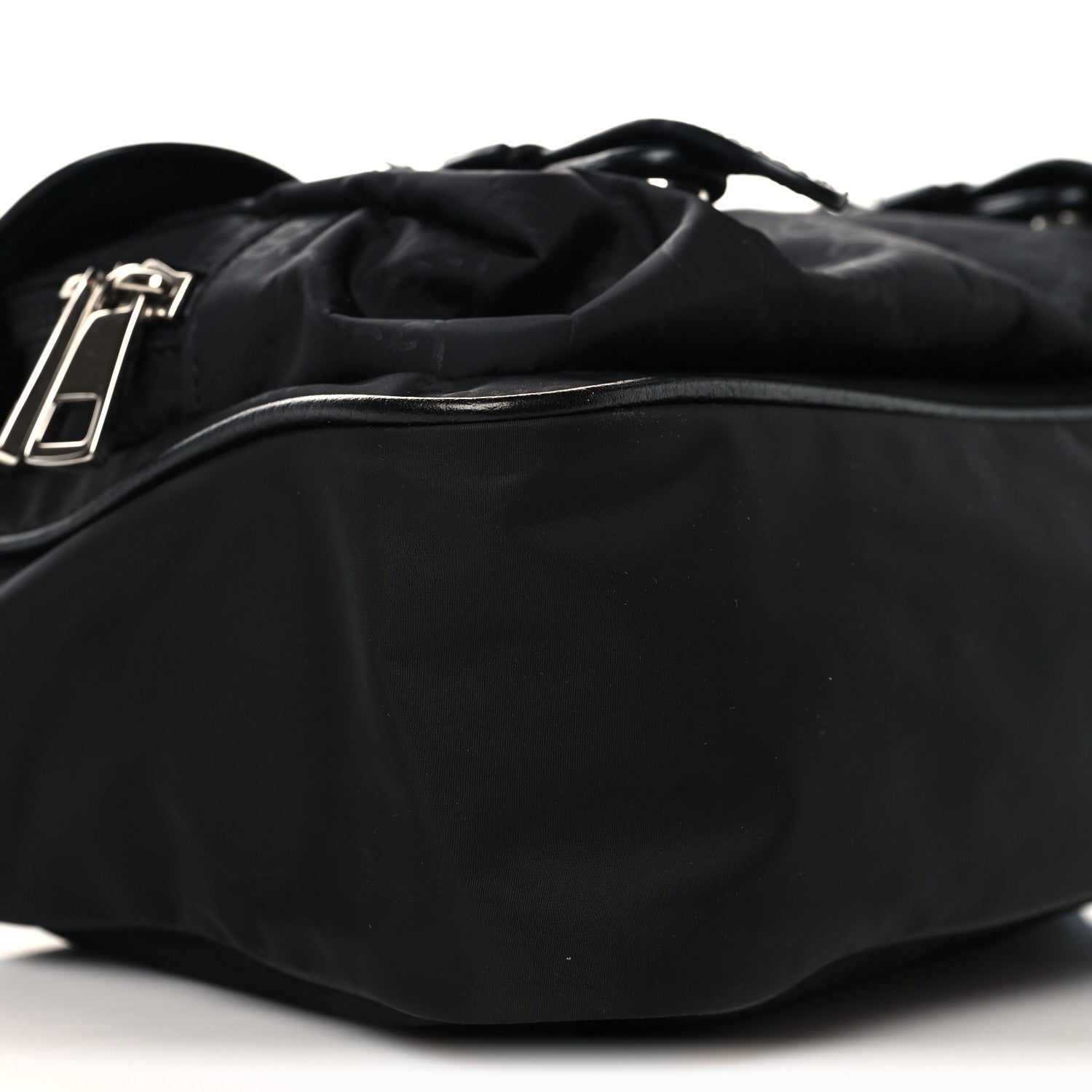 Nylon Monogram Double Buckle Flap Messenger Bag Black