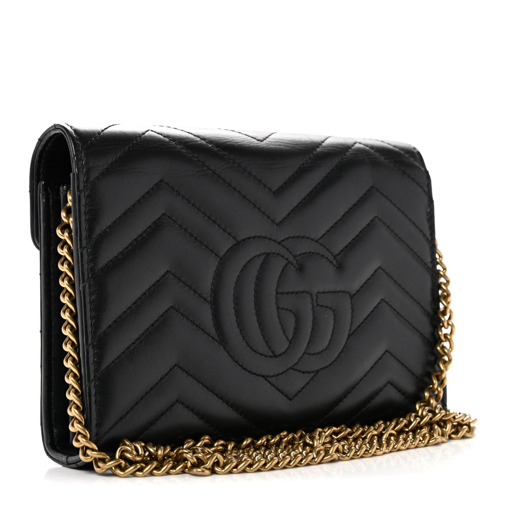 Calfskin Matelasse GG Marmont Chain Wallet Black Black