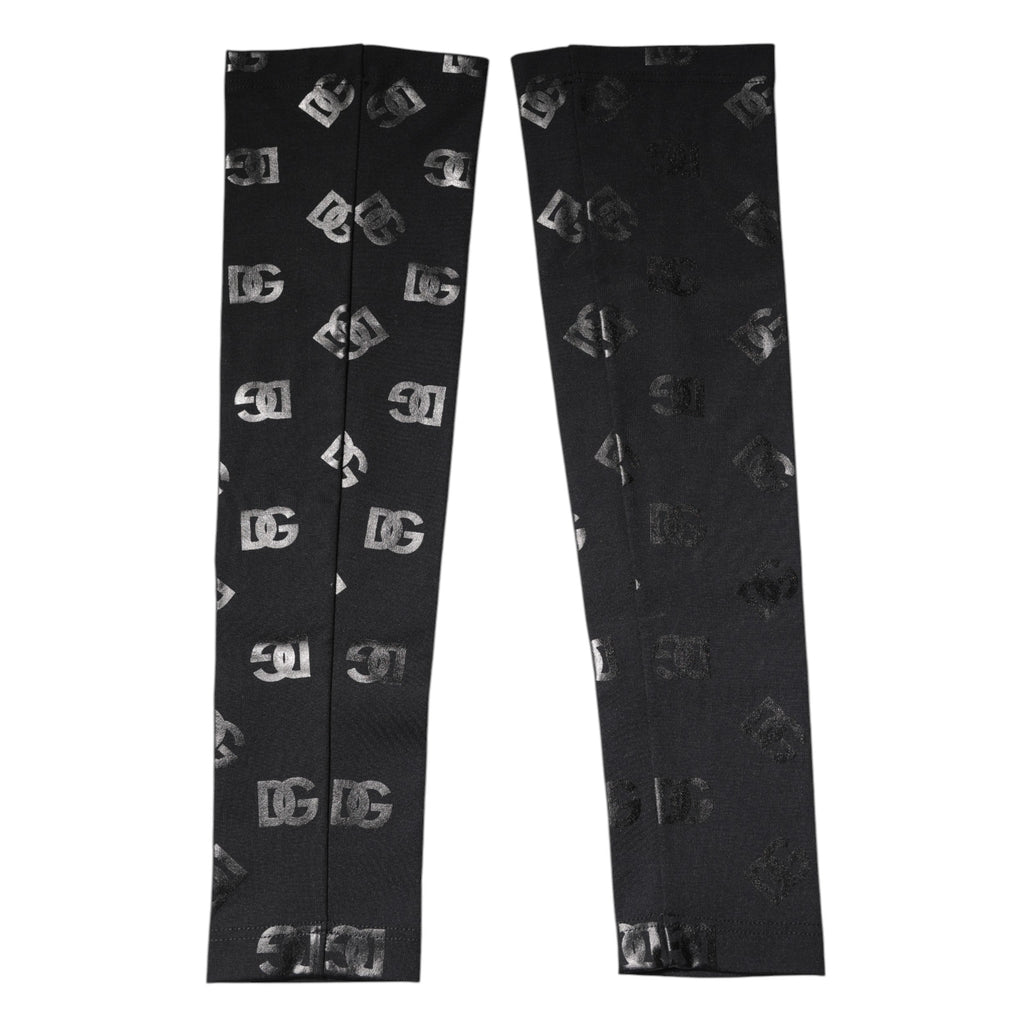 Dolce & Gabbana Black DG Logo Monogram Wool Stretch Arm Women's Sleeves