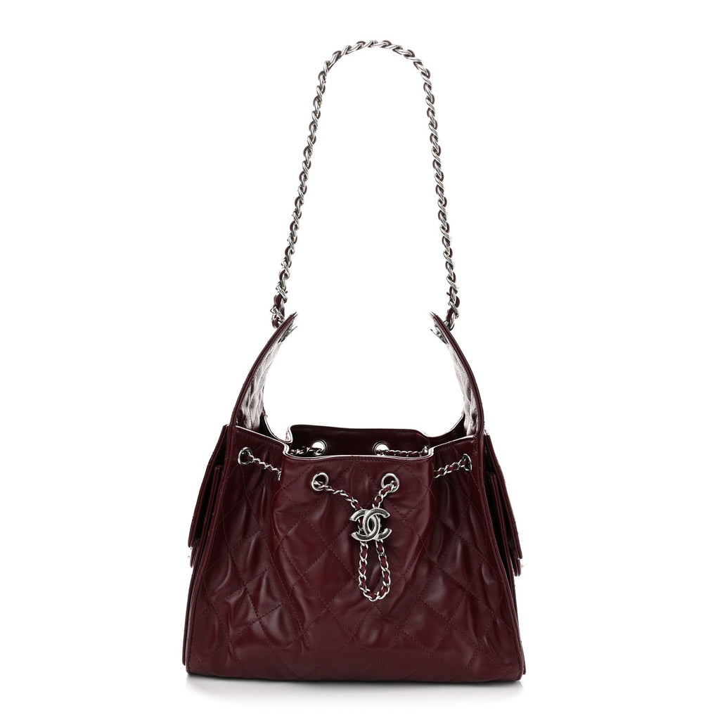 Shiny Calfskin Quilted Small Chanel 25 Handbag Burgundy