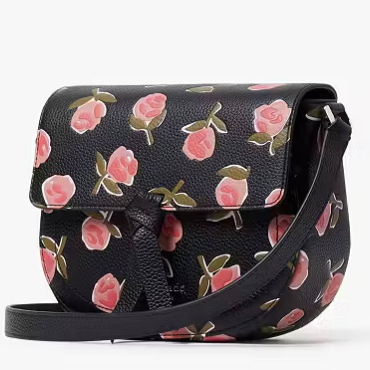KATE SPADE Knott Ditsy Rose Medium Saddle Crossbody