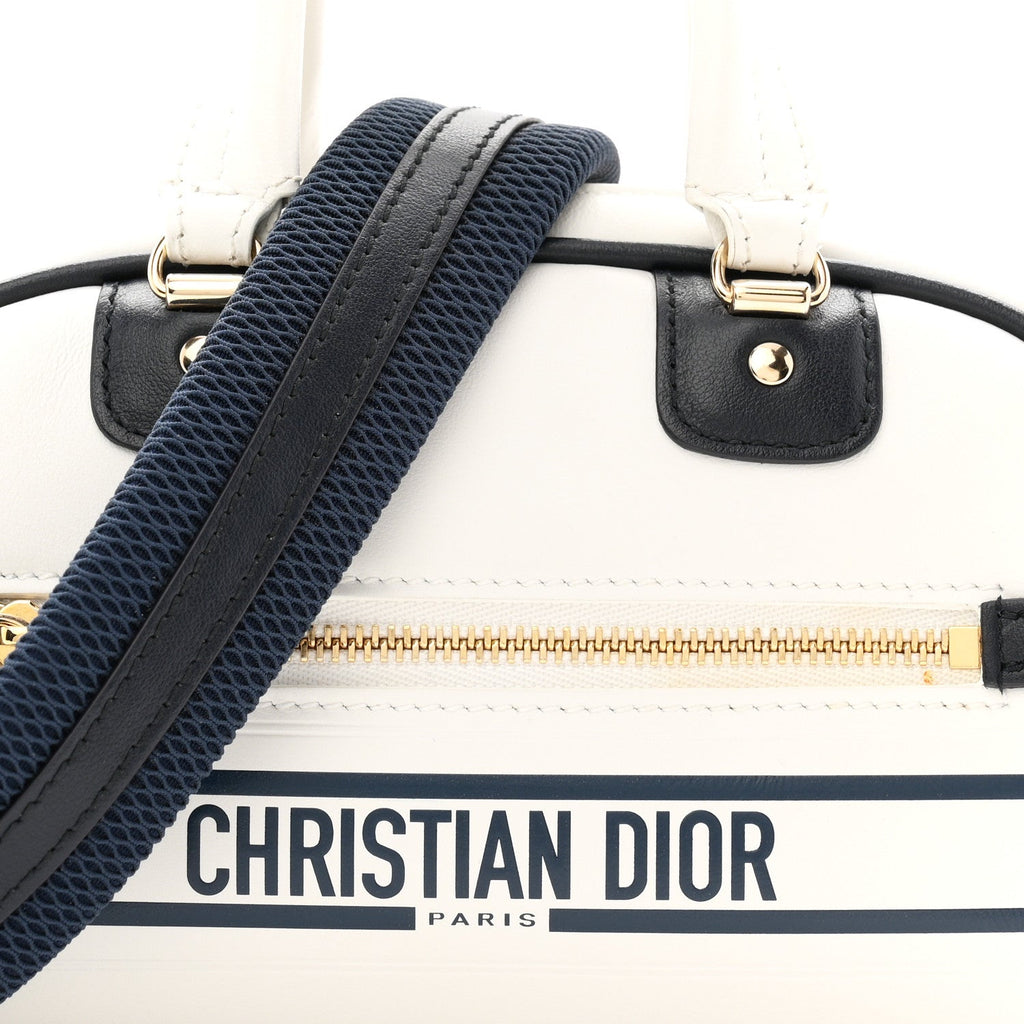 Calfskin Micro Dior Vibe Zip Bowling Bag White