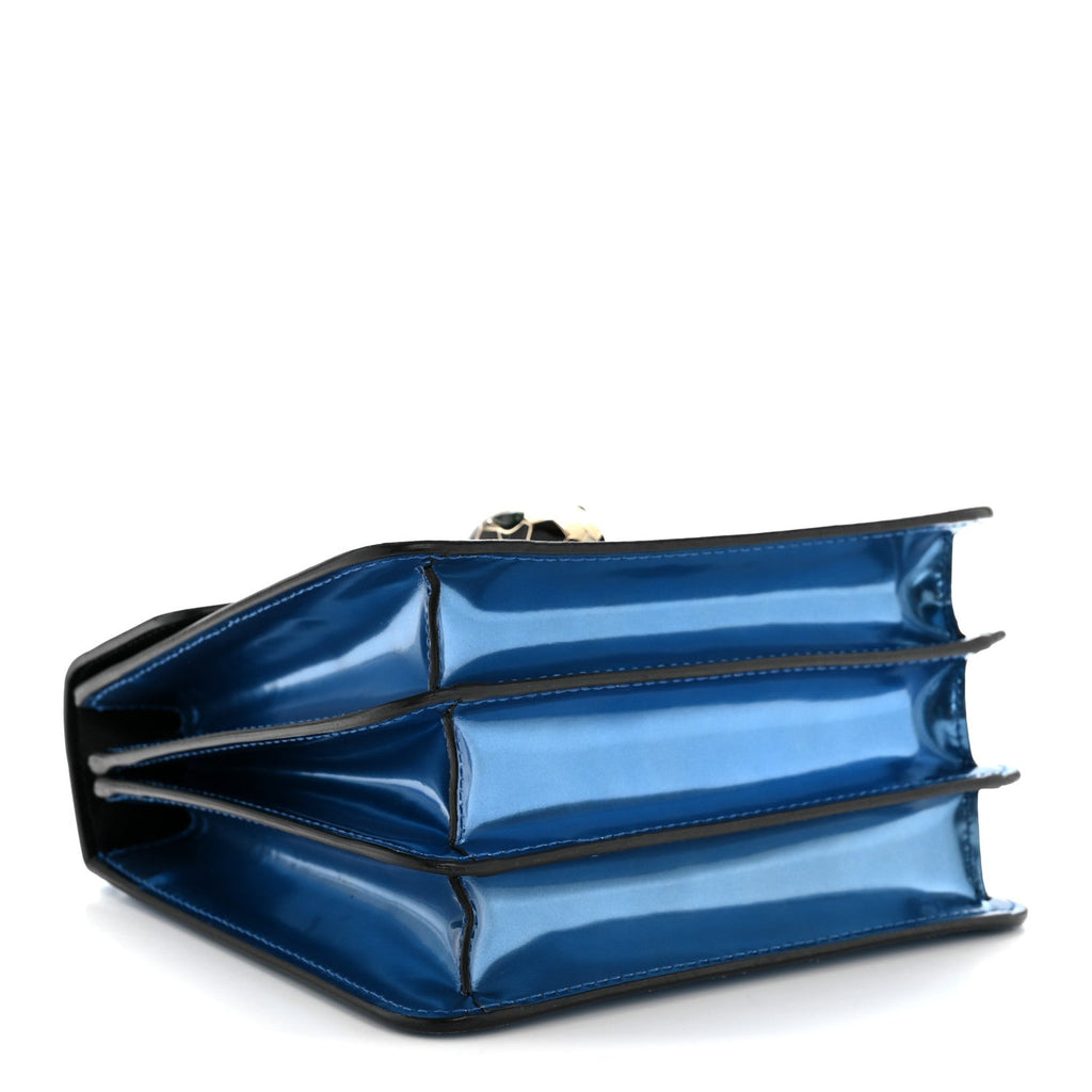 Metallic Calfskin Serpenti Forever Top Handle Blue