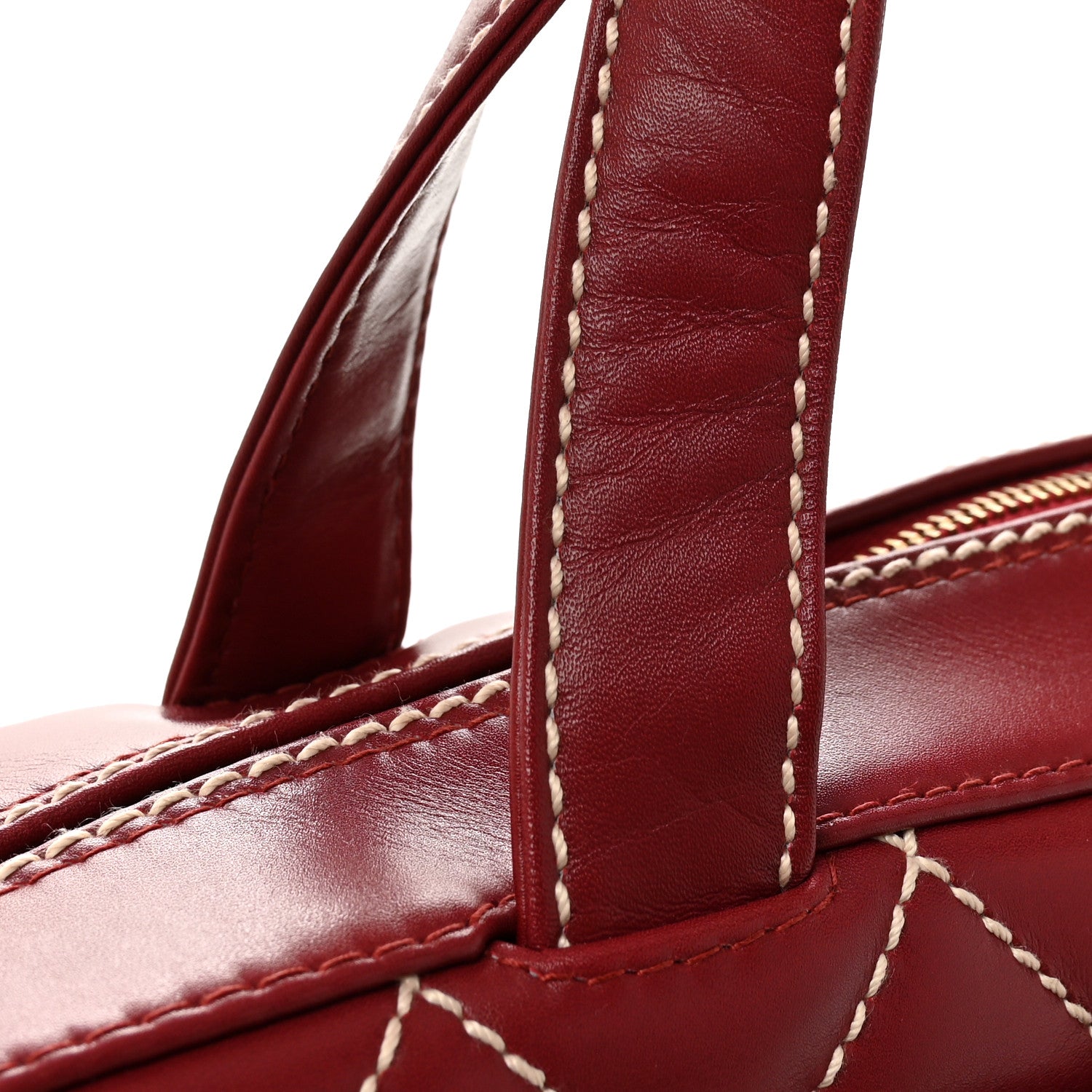 Calfskin Contrast Stitch Surpique Bowler Red