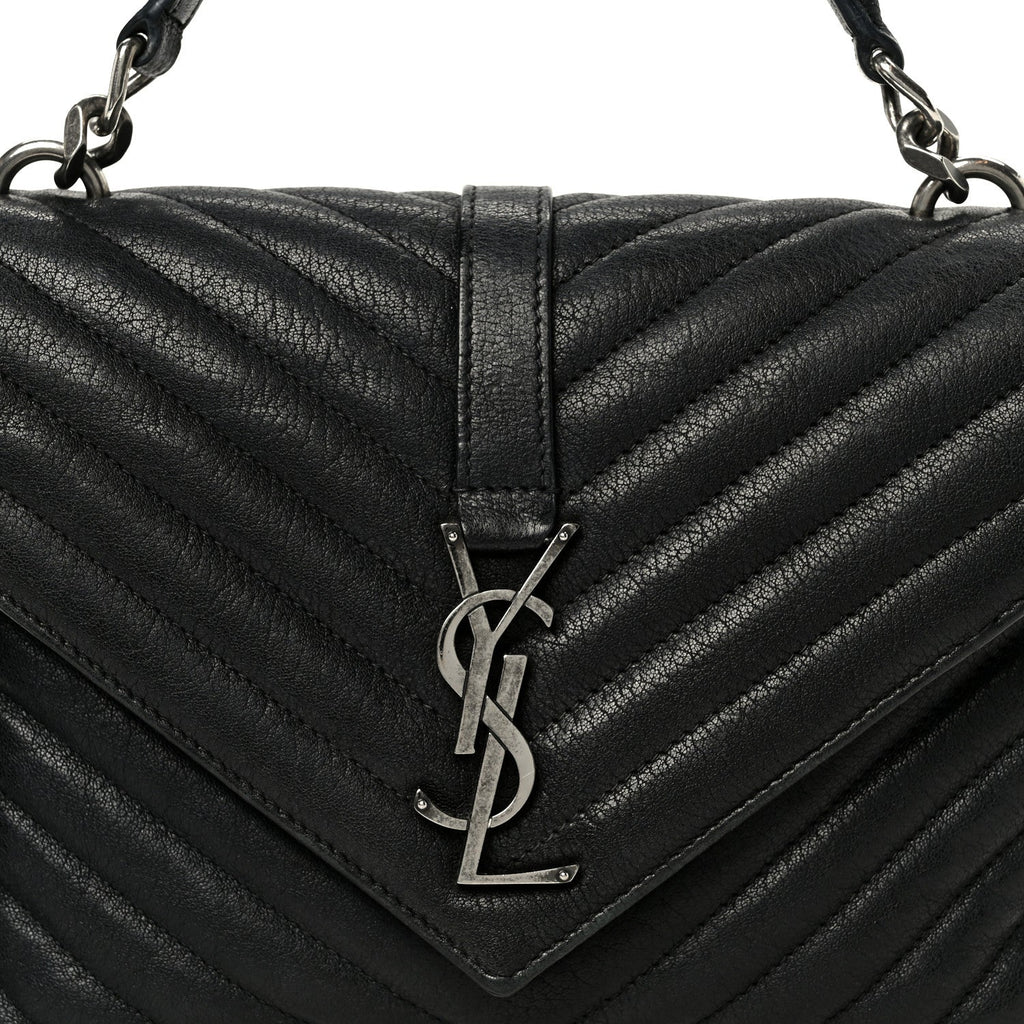 Sheepskin Matelasse Chevron Monogram Monochrome Medium College Bag Black