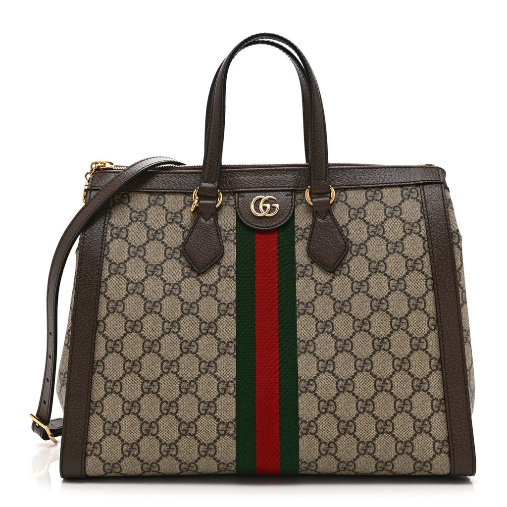 GG Supreme Monogram Web Medium Ophidia Tote Bag Brown