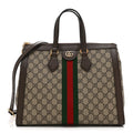 GG Supreme Monogram Web Medium Ophidia Tote Bag Brown