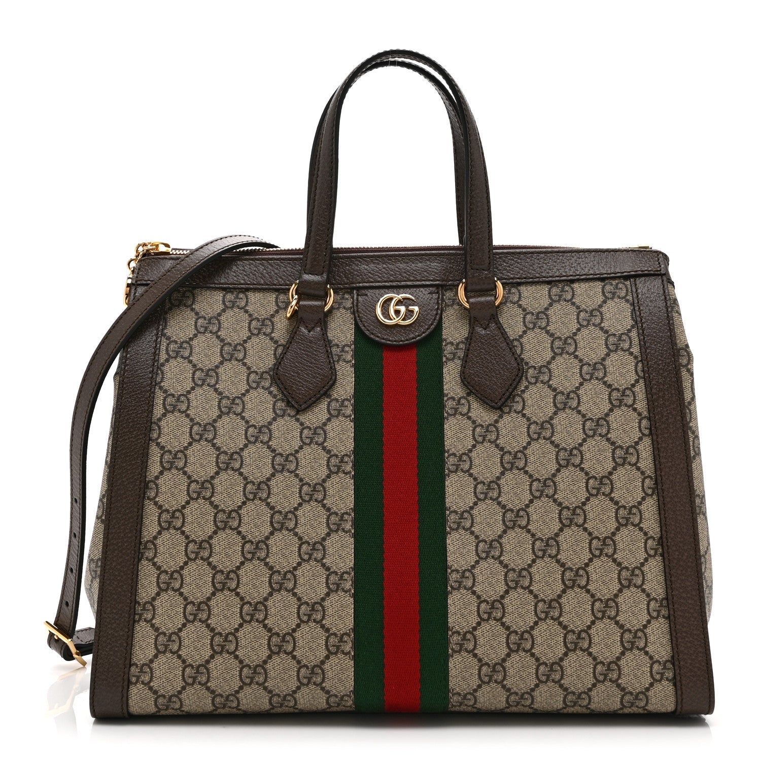 GG Supreme Monogram Web Medium Ophidia Tote Bag Brown