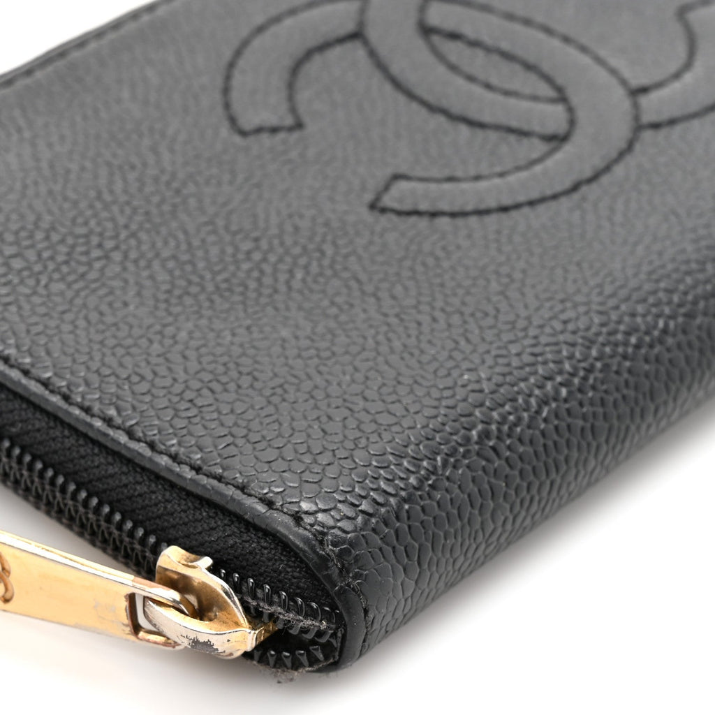 Caviar CC Timeless Large Zip Around Wallet Black