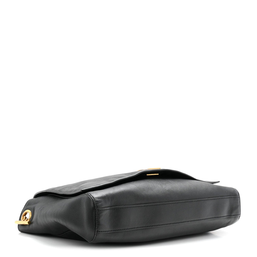 Smooth Calfskin Suede Medium Reversible Monogram Kate Satchel Black