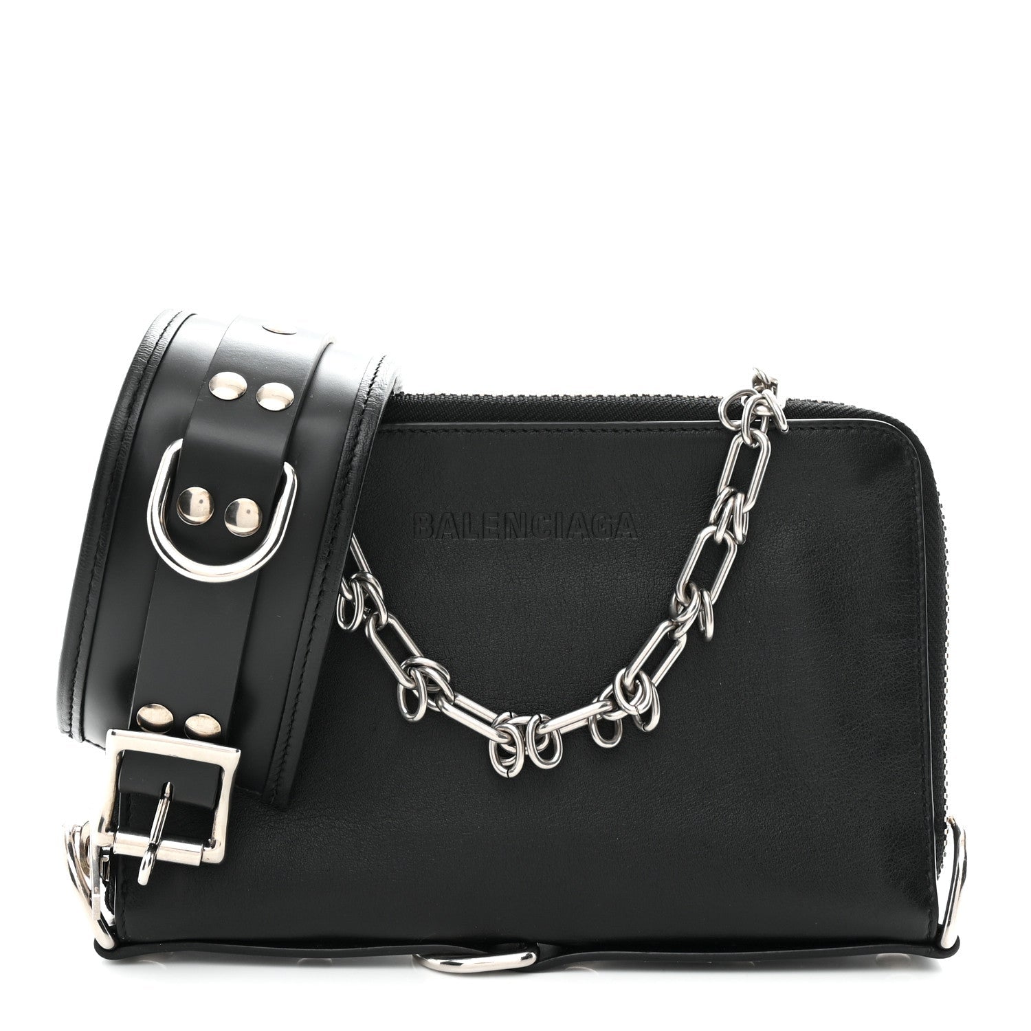 Calfskin Chain Cuff Wristlet Wallet Black
