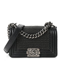 Lambskin Quilted Small Chain Mail Boy Flap Black