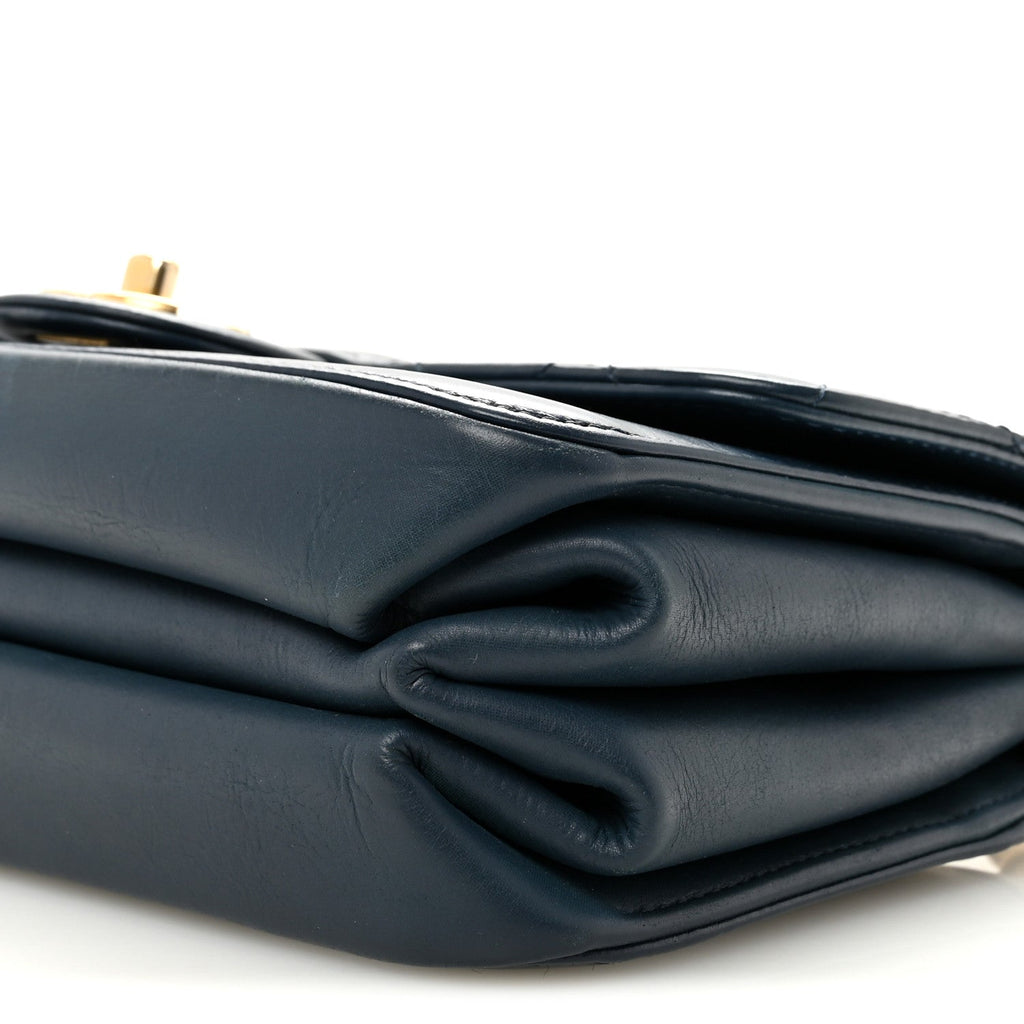 Glazed Calfskin Quilted Small Straight Lined Flap Blue