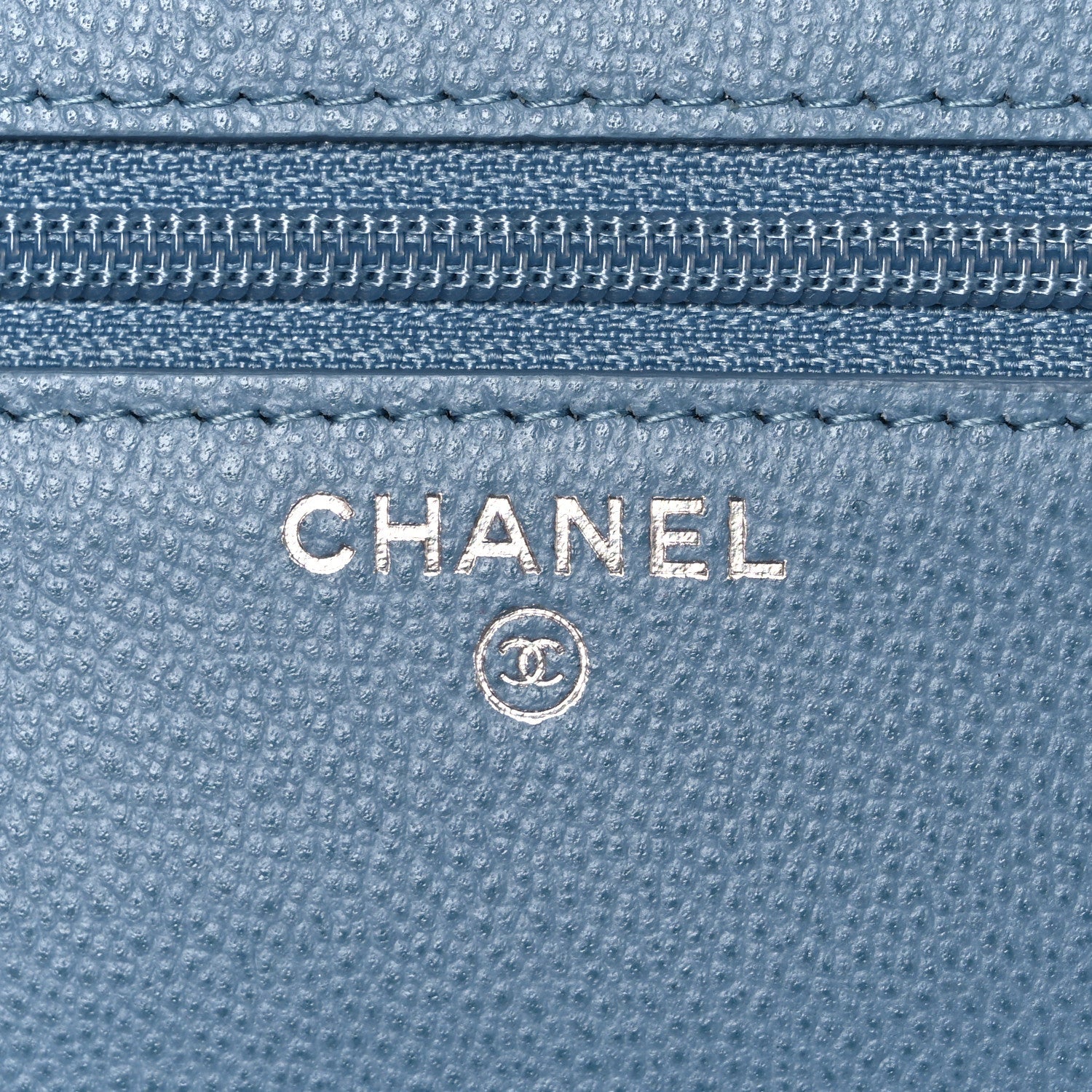 Grained Calfskin Quilted CC Box Wallet On Chain WOC Blue